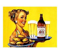 Wee Blue Coo Advert Drink Alcohol Lager Jumbo Quart Burger Waitress Art Print Poster Wall Decor 12X16 Inch