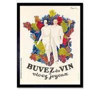Wee Blue Coo Advert Drink Alcohol Wine Live Happy Grape Map France Art Print Framed Poster Wall Decor 12X16 Inch