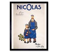 Wee Blue Coo Advert Nicolas Wine Merchant Vintner Nectar Bottle Paris Art Print Framed Poster Wall Decor 12X16 Inch