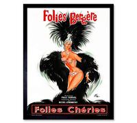 Wee Blue Coo Advert Theatre Cabaret Folies Bergere Showgirl Feather France Art Print Framed Poster Wall Decor 12X16 Inch
