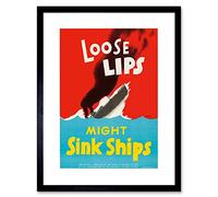 Wee Blue Coo Advert War WWII Loose Lips Sink Ships Torpedo Framed Wall Art Print