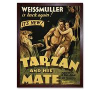 Wee Blue Coo Advertising Movie Film Tarzan Mate Jane Weissmuller Jungle Lion Art Print Framed Poster Wall Decor 12X16 Inch