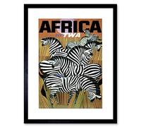 Wee Blue Coo Africa Travel Twa Airline Zebra Artwork Framed Wall Art Print 12X16 Inch