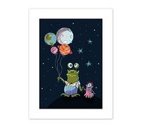 Wee Blue Coo Aliens Space Planet Balloons Canvas Art Print