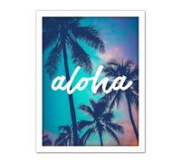 Wee Blue Coo Aloha Hawaiian Sunset Artwork Framed Wall Art Print 18X24 Inch