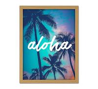 Wee Blue Coo Aloha Hawaiian Sunset Artwork Framed Wall Art Print 18X24 Inch