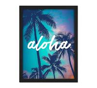 Wee Blue Coo Aloha Hawaiian Sunset Artwork Framed Wall Art Print 18X24 Inch