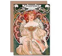 Wee Blue Coo ALPHONSE MUCHA CHAMPENOIS OLD MASTER PAINTING BLANK GREETINGS CARD