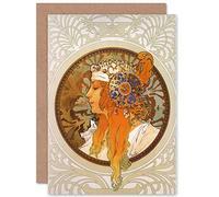 Wee Blue Coo ALPHONSE MUCHA HEADDRESS CIRCLE HIGH OLD MASTER PAINTING GREETINGS CARD