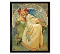 Wee Blue Coo Alphonse Mucha Princess Hyacinth 1911 Old Master Painting Art Print Framed Poster Wall Decor 12X16 Inch