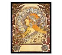 Wall Art Print Alphonse Mucha 1896 Zodiac Signs Art Nouveau Old Master Painting Art Framed Artery8 Black W12 inch x H16 inch