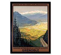 Wee Blue Coo Alps Route Lyon Paris Mountains Landscape Train Grenoble Services Automobiles Art Print Framed Poster Decor 12X16 Inch