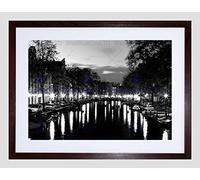 Wee Blue Coo Amsterdam Channels Night Lights Black White Framed Wall Art Print