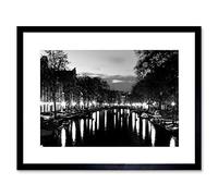 Wee Blue Coo Amsterdam Channels Night Lights Black White Framed Wall Art Print