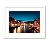 Wee Blue Coo Amsterdam Channels Night Lights Boat Picture Framed Wall Art Print