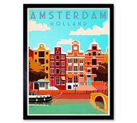 Wee Blue Coo Amsterdam Holland Netherlands Canal Boat Houses Framed Wall Art Print