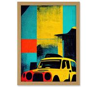 Wee Blue Coo Andy Warhol Inspired Modern Abstract Car Taxi Yellow Orange Teal Black Artwork Framed A3 Wall Art Print