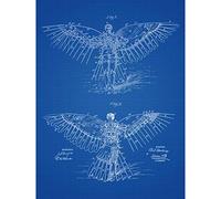 Wee Blue Coo Angel Flying Machine Front and Back Blueprint Premium Wall Art Canvas Print 18X24 Inch