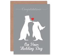 Wee Blue Coo Animal Silhouette Love Penguins Heart Wedding Card Wee Blue Coo Multicolor