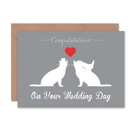 Wee Blue Coo Animal Silhouette Love Two Cats Heart Wedding Card Wee Blue Coo Multicolor
