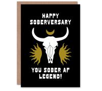 Wee Blue Coo Anniversary Card Happy Soberversary Sober AF Legend Cow Skull in Black Wee Blue Coo Black