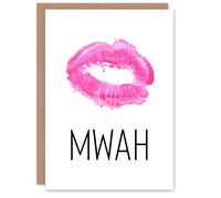 Wee Blue Coo Anniversary Card Mwah Lips Hot Pink Kiss Mark Romantic Love Wee Blue Coo Multicolor
