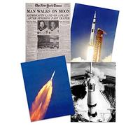 Wee Blue Coo Apollo 11 Astronaut Aldrin Armstrong 50th Anniversary Moon Landing Saturn V Rocket Wall Art Print Poster Home Decor Premium Pack of 4