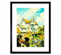Wee Blue Coo ARCHITECTURAL WATERMILL ESSEX STREAM CUNEO UK FLOWER FRAMED PRINT B12X7211