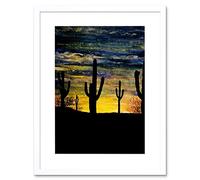 Wee Blue Coo Arizona Sunset Cacti Cactus Silhouette Painting Framed Wall Art Print