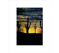 Wee Blue Coo Arizona Sunset Cacti Cactus Silhouette Painting Wall Art Print