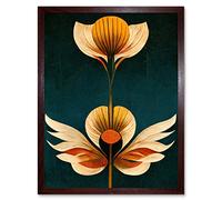 Wee Blue Coo Art Deco Abstract Tulips Orange Mustard Bold Painting Art Print Framed Poster Wall Decor 12x16 inch
