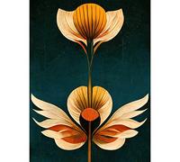 Wee Blue Coo Art Deco Abstract Tulips Orange Mustard Bold Painting Unframed Wall Art Print Poster Home Decor Premium