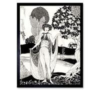 Wee Blue Coo Art Deco Portrait Woman Garden Art Print Framed Wall Decor 9X7 Inch