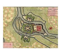 Wee Blue Coo Art Map Old Vintage Fort Louis Plan Rhine River Farmland Large Art Print Poster Wall Decor 18x24 inch