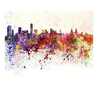 Wee Blue Coo Art Painting Drawing Cityscape Liverpool Skyline Paint Splash Large Art Print Poster Wall Decor 18x24 inch