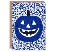 Wee Blue Coo Arty Pumpkin Blue Fun Trick or Treat Haunted Scary Halloween Card Blank For All