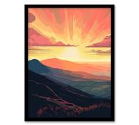 Wee Blue Coo Atmospheric Sunrise over the Hills Colourful Artwork Countryside Landscape Artwork Framed Wall Art Print A4