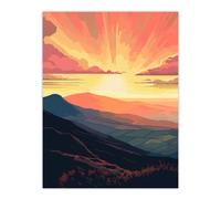 Wee Blue Coo Atmospheric Sunrise over the Hills Colourful Artwork Countryside Landscape Extra Large XL Wall Art Poster Print