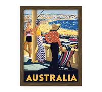 Wee Blue Coo Australia Travel Bondi Beach Sea Sun Artwork Framed Wall Art Print 18X24 Inch