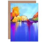 Wee Blue Coo Autumn Lake Landscape Greeting Card With Envelope Inside Premium Quality