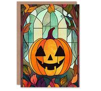 Wee Blue Coo Autumn Pumpkin Stained Glass Fun Trick or Treat Scary Halloween Card in Orange Wee Blue Coo Orange