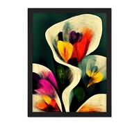 Wee Blue Coo Autumnal Orange Pink Yellow Purple Abstract Style Floral Painting Artwork Framed Wall Art Print 18X24 Inch