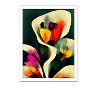 Wee Blue Coo Autumnal Orange Pink Yellow Purple Abstract Style Floral Painting Artwork Framed Wall Art Print 18X24 Inch