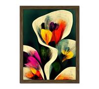 Wee Blue Coo Autumnal Orange Pink Yellow Purple Abstract Style Floral Painting Artwork Framed Wall Art Print 18X24 Inch