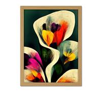 Wee Blue Coo Autumnal Orange Pink Yellow Purple Abstract Style Floral Painting Artwork Framed Wall Art Print 18X24 Inch