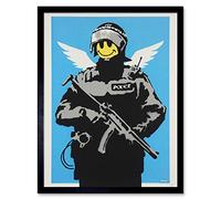 Wee Blue Coo Banksy Happy Angel Policeman Graffiti Street Art Print Framed Poster Wall Decor 12X16 Inch