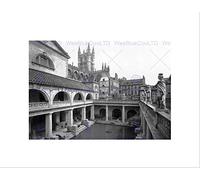 Wee Blue Coo Bath Roman Baths And Abbey Iv England Old BW Wall Art Print