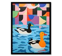 Wee Blue Coo Bathtime Buddies Vibrant Oil Painting Abstract Bath Ducks in Water Artwork Framed Wall Art Print 18X24 Inch