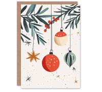Wee Blue Coo Baubles & Red Berry Mistletoe Fun Xmas Art Blank Christmas Card in Green Wee Blue Coo Green