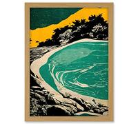 Wee Blue Coo Beach Lagoon Abstract Marbled Seascape Mustard Teal Artwork Framed A3 Wall Art Print